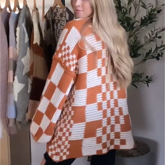 BIBI Dark caramel orange and cream open front cardigan. Warm long adorable!!! - Picture 1 of 9